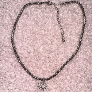 Opal And Rhinestone Starburst Silver Choker Necklace